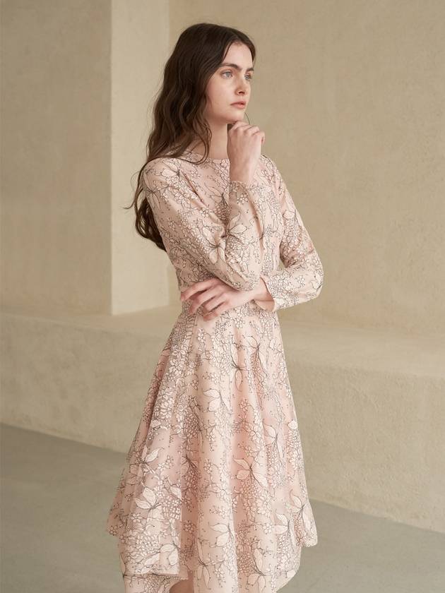 Slim fit unbalanced lace long dress pink - CAHIERS - BALAAN 4