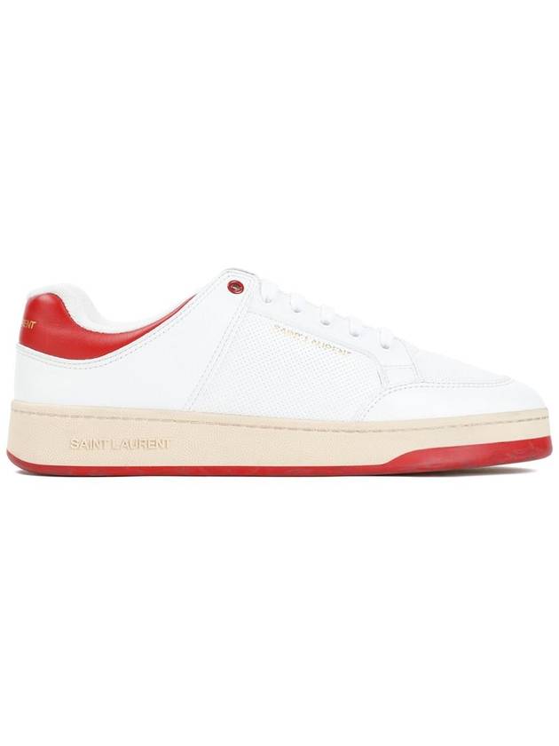 Crack Lace Up Calf Leather Low Top Sneakers White Red - SAINT LAURENT - BALAAN 2