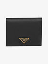 Gold Hardware Triangle Logo Saffiano Half Wallet Black - PRADA - BALAAN 4