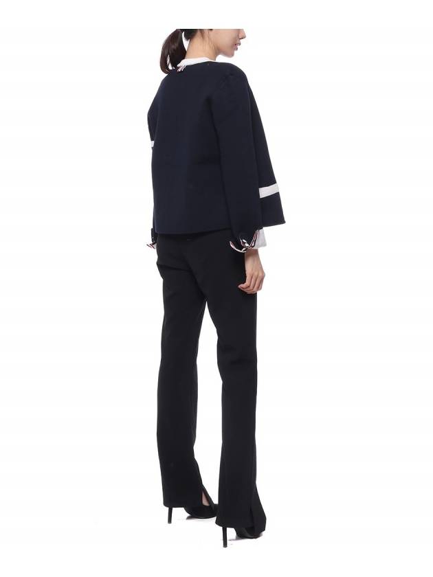 Double Face 4Bar Wool Cardigan Navy - THOM BROWNE - BALAAN 7