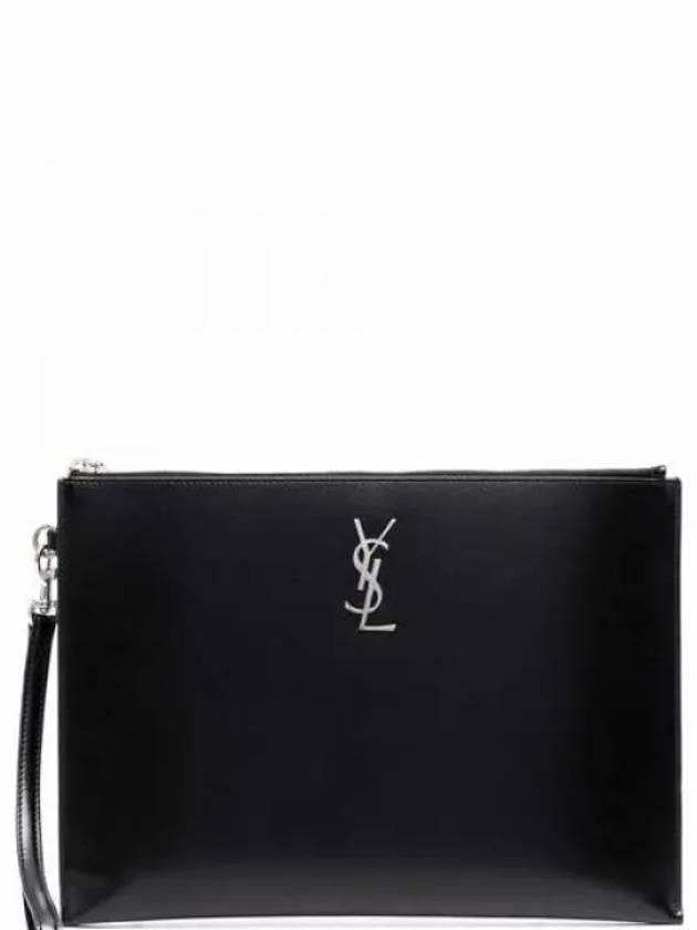 Monogram Silver Logo Clutch Bag Black - SAINT LAURENT - BALAAN 2