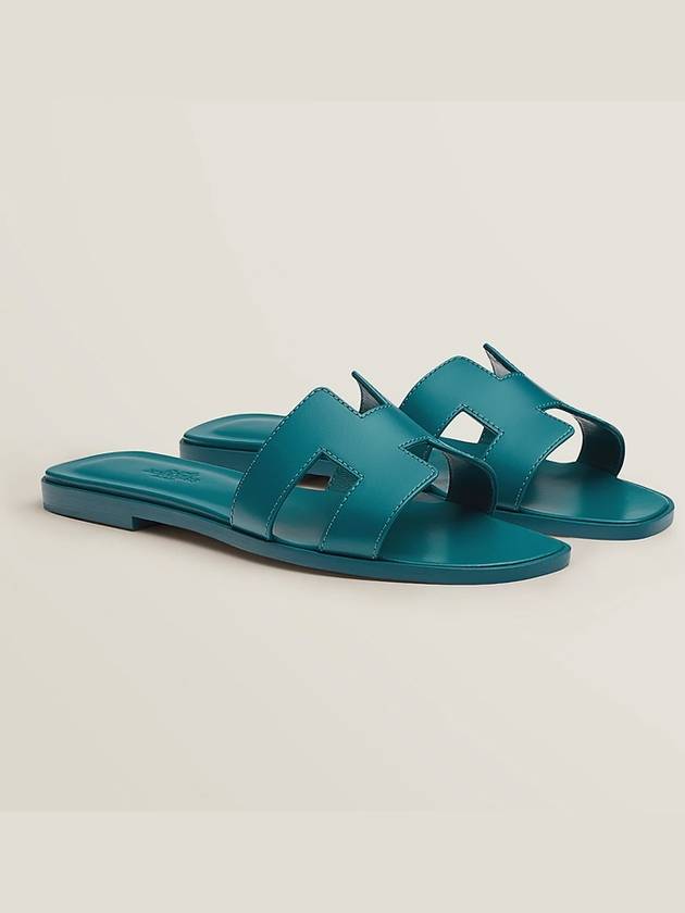 Oran Sandals Slippers Blue Emerald - HERMES - BALAAN.