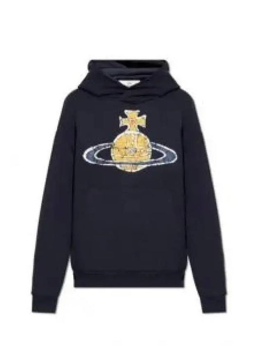 Embroidered Logo Cotton Hoodie Navy - VIVIENNE WESTWOOD - BALAAN 2