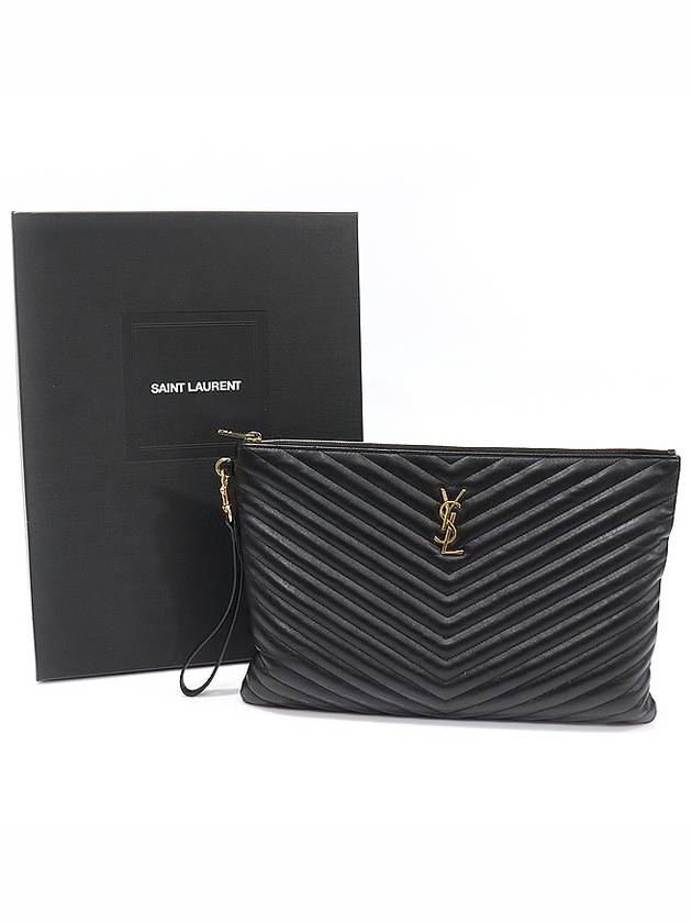 440222 Black Matelasse Monogram Document Holder Strap Clutch - SAINT LAURENT - BALAAN 2