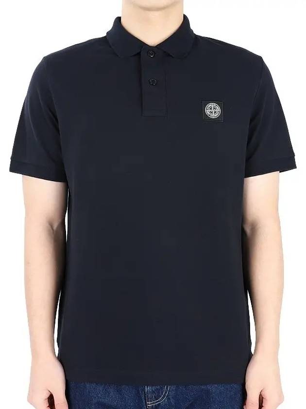 Pique Stretch Cotton Short Sleeve Polo Shirt Navy - STONE ISLAND - BALAAN 2