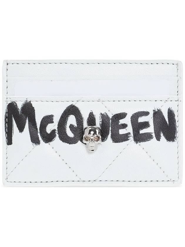 Silver Skull Graffiti Logo Quilted Card Holder White - ALEXANDER MCQUEEN - BALAAN.