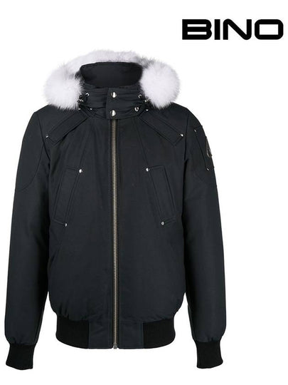 Men's Ballistic Bomber Jacket White Fox Fur Black - MOOSE KNUCKLES - BALAAN 2