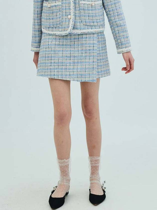 Check Tweed Wrap Shorts Blue - OPENING SUNSHINE - BALAAN 3