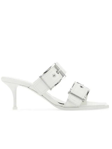 Women Buckle Strap Sandals Heel White - ALEXANDER MCQUEEN - BALAAN 1