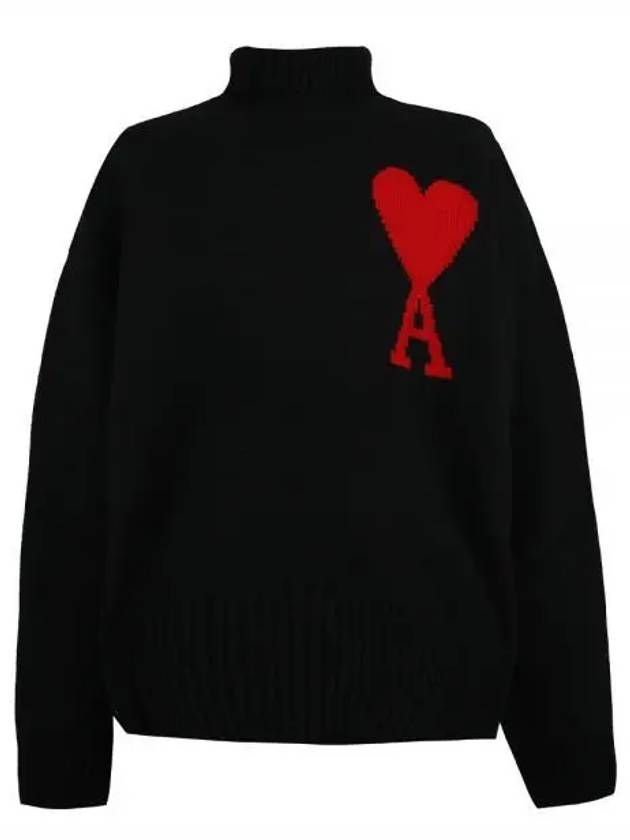 Heart Logo Knit Turtleneck Black - AMI - BALAAN 2