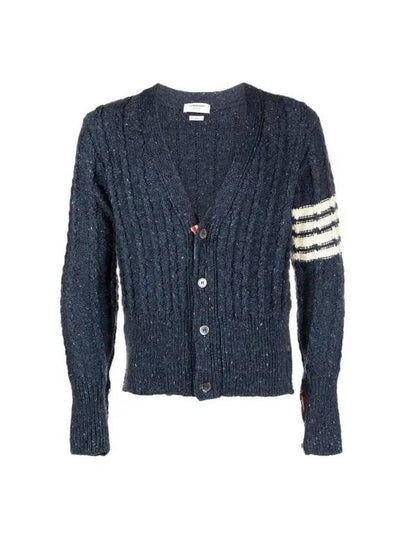 Donegal Twist Cable 4 Bar Classic V Neck Cardigan Blue - THOM BROWNE - BALAAN 2