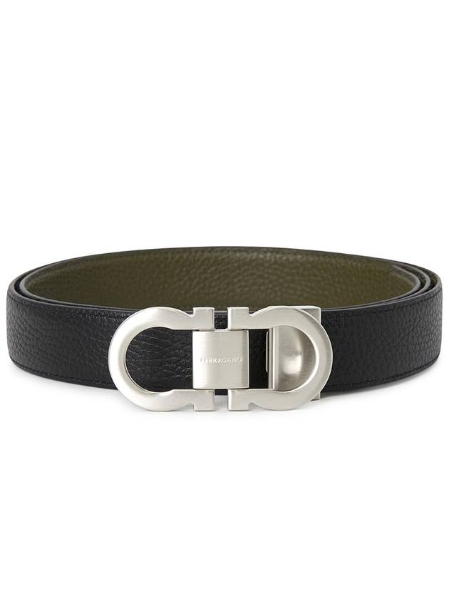 Gancini Reversible Leather Belt Olive - SALVATORE FERRAGAMO - BALAAN 3