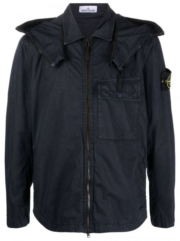 Men's Brushed Cotton Canvas Hooded Jacket Navy - STONE ISLAND - BALAAN 1