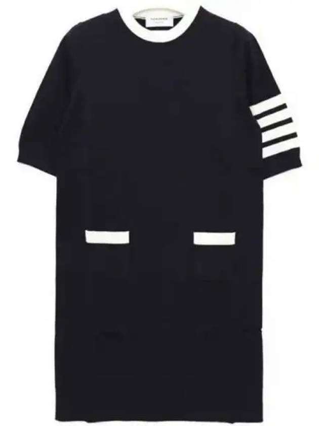 Diagonal Hector Outline Short Dress Navy - THOM BROWNE - BALAAN 2