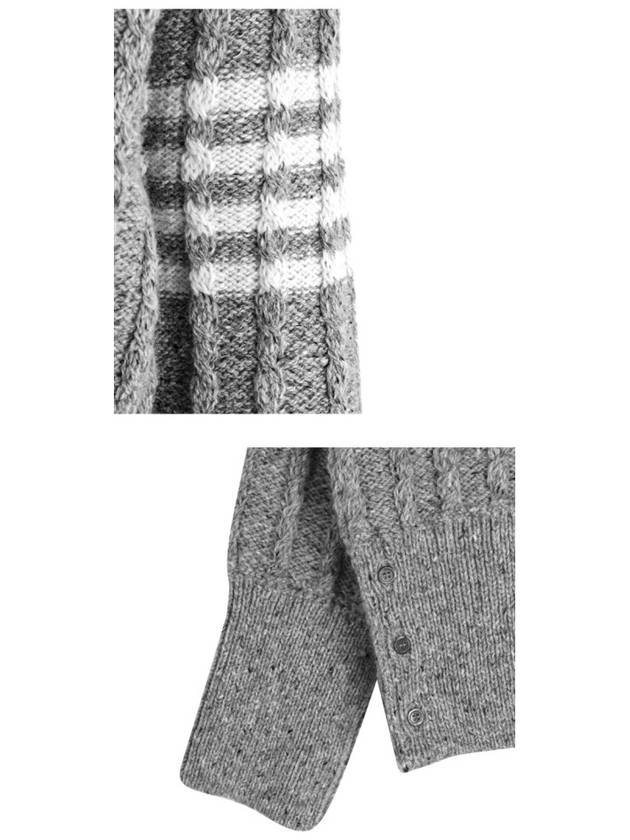 Donegal Twist Cable 4 Bar Classic V Neck Cardigan Light Grey - THOM BROWNE - BALAAN 7