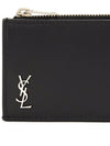 Tiny Cassandre Fragments Silver Hardware Leather Zipper Card Wallet Black - SAINT LAURENT - BALAAN 6