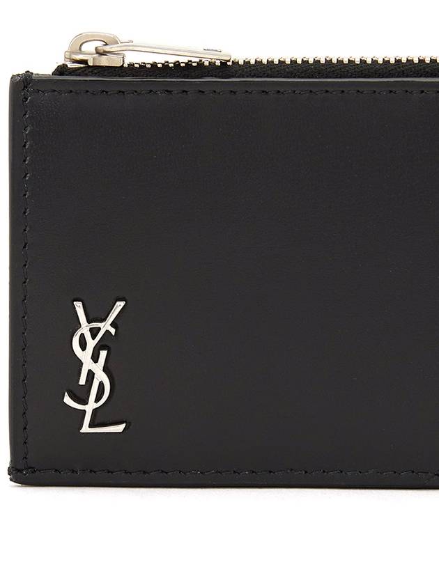 Tiny Cassandre Fragments Silver Hardware Leather Zipper Card Wallet Black - SAINT LAURENT - BALAAN 6