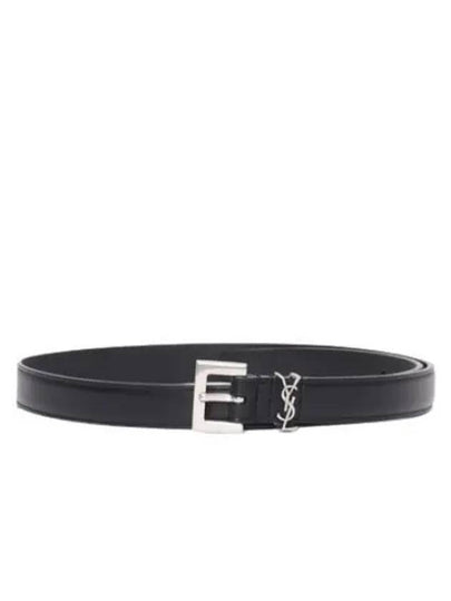 Women's Monogram Square Grain Leather Belt Black - SAINT LAURENT - BALAAN 2