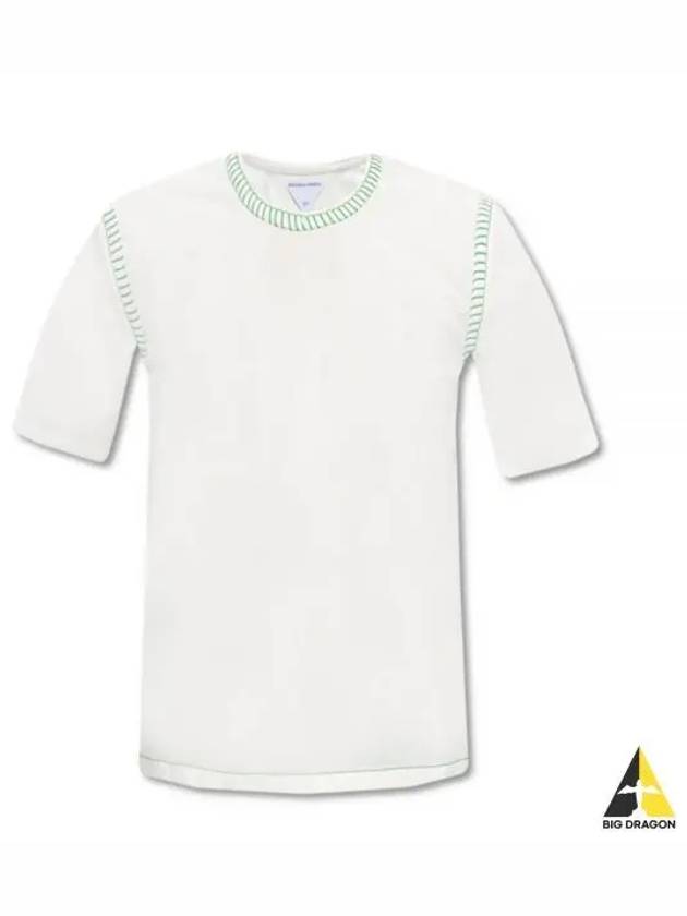 Overlock Paraket Stitch Cotton Short Sleeve T-Shirt White - BOTTEGA VENETA - BALAAN.