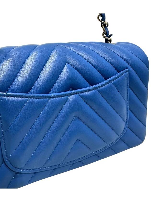 A69900 Blue Lambskin New Mini Chevron Gold Chain Cross Bag - CHANEL - BALAAN 6