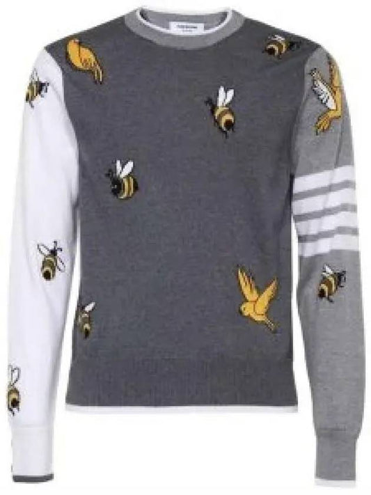 Diagonal Fun Mix Bird Bee Knit Top Grey - THOM BROWNE - BALAAN 2