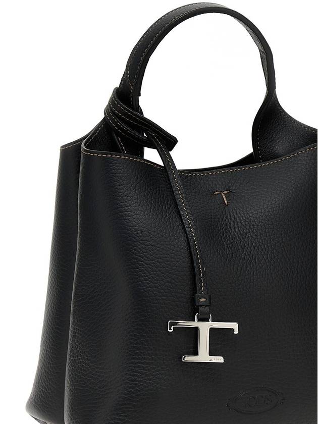 Logo Mini Leather Tote Bag Black - TOD'S - BALAAN 4