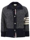 4 Bar Raglan Polo Tweed Cardigan Navy - THOM BROWNE - BALAAN 2