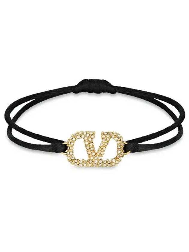 V Logo Cotton Bracelet Black - VALENTINO - BALAAN 3