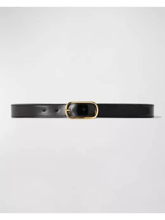 Gold Tone Metal Buckle Slim Leather Belt Black - TOTEME - BALAAN 2