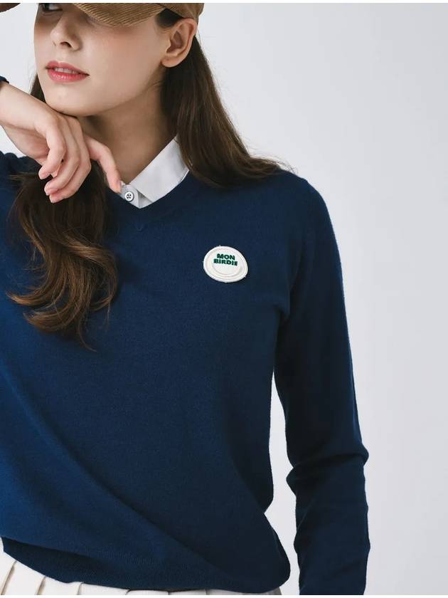 Signature wappen V neck long sleeve knit NAVY - MONBIRDIE GOLF - BALAAN 7