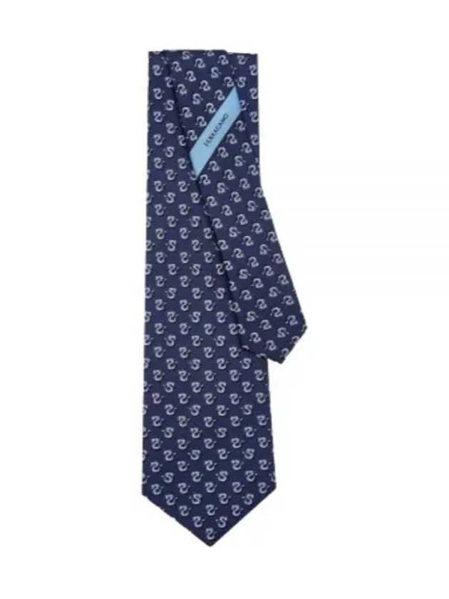 Dragon Print Silk Tie Navy - SALVATORE FERRAGAMO - BALAAN 2