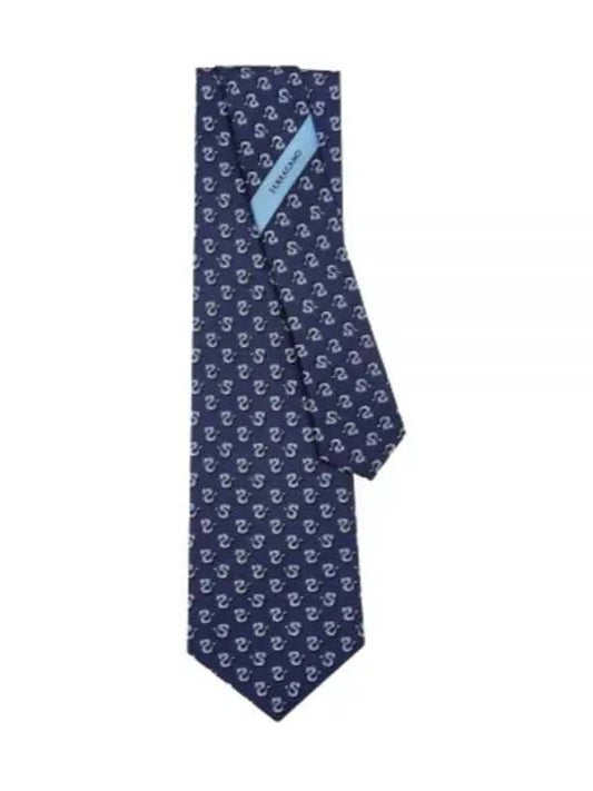 Dragon Print Silk Tie Navy - SALVATORE FERRAGAMO - BALAAN 2