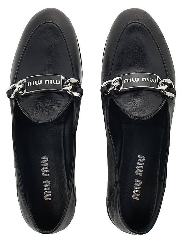 Logo Chain Metal Leather Loafers Black - MIU MIU - BALAAN 7