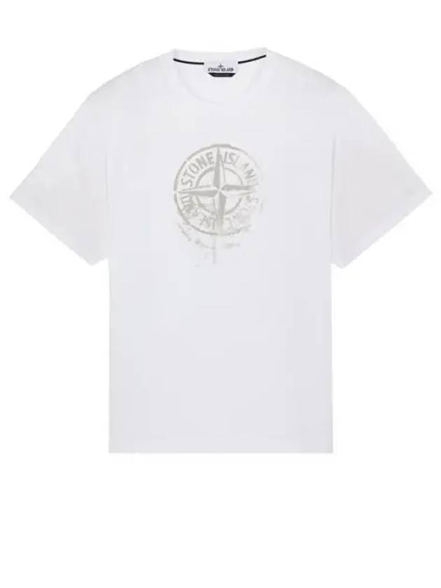 Men's Logo Print Crew Neck Short Sleeve T-Shirt White - STONE ISLAND - BALAAN 2