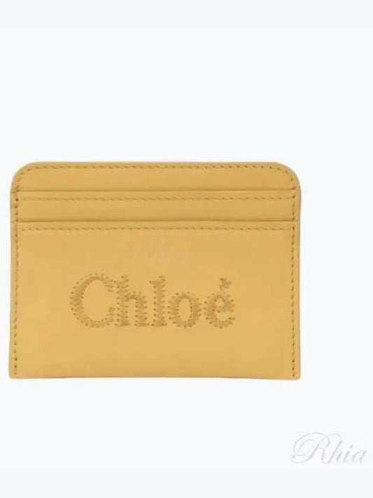 Sense Embroidered Logo Calfskin Card Wallet Yellow - CHLOE - BALAAN 2