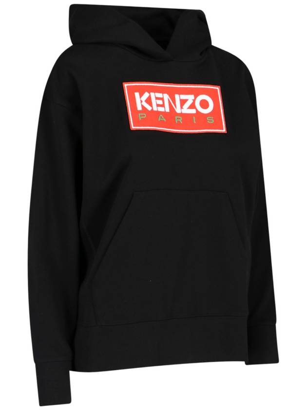 Paris Embroidered Logo Oversized Cotton Hoodie Black - KENZO - BALAAN 3