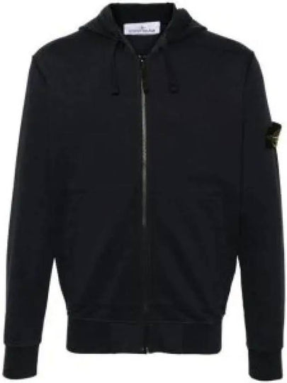 Garment Dyed Cotton Fleece Full Zip Hooded Jacket Navy - STONE ISLAND - BALAAN 2