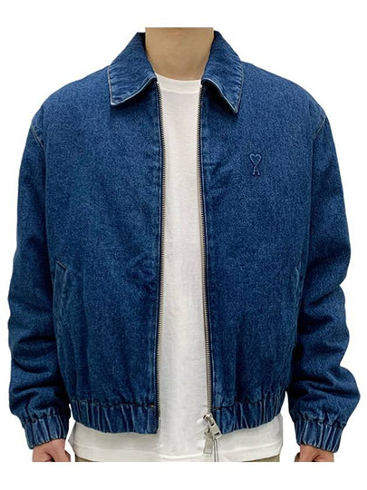 Heart Logo Zipper Denim Cotton Bomber Jacket Blue - AMI - BALAAN 2