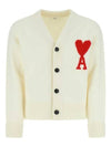 Intarsia Big Heart Logo Oversized Virgin Wool Cardigan White - AMI - BALAAN 2