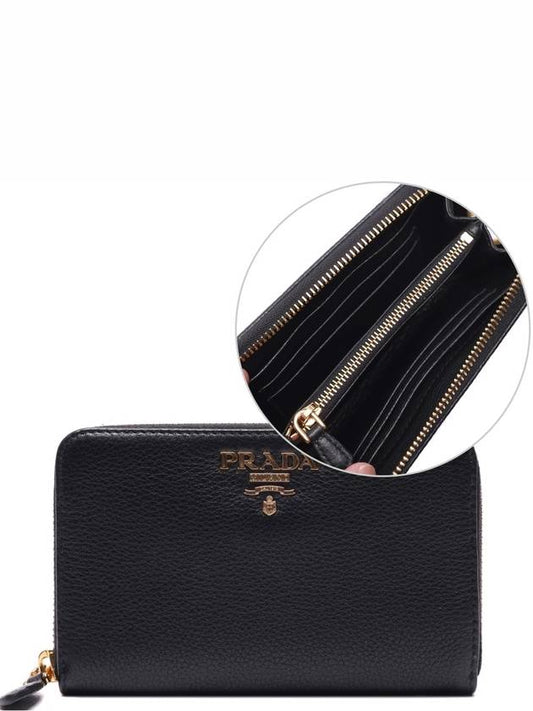 Women's Vitello Gold Logo Zipper Medium Wallet - PRADA - BALAAN 1