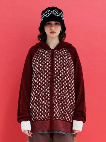 Embossed Clover Knit ZipUp Hood Red - UNALLOYED - BALAAN 1