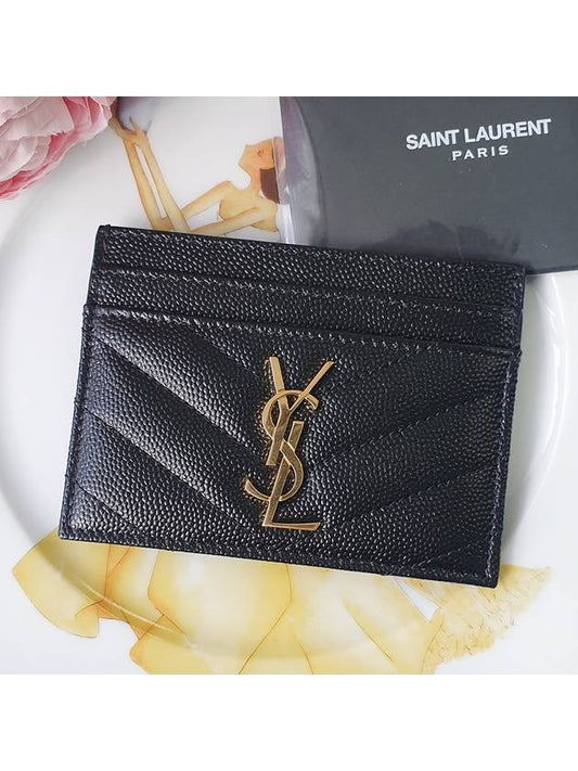 Gold Matelasse Caviar Leather Card Wallet Black - SAINT LAURENT - BALAAN