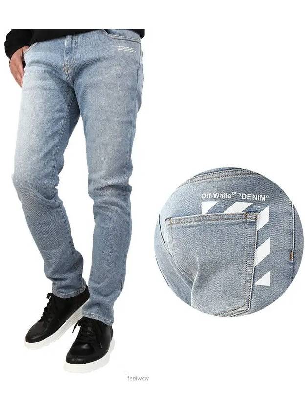 Men's Diag Pocket Skinny Jeans Blue - OFF WHITE - BALAAN.
