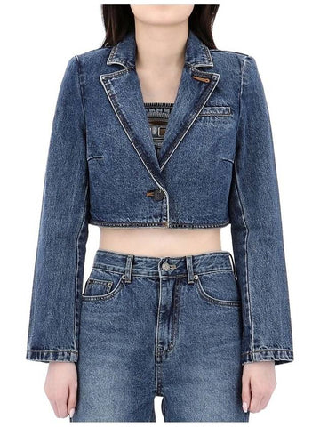 Cropped Denim Jacket PF23816JBL BLUE - SELF PORTRAIT - BALAAN 1