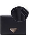 Gold Hardware Triangle Logo Saffiano Half Wallet Black - PRADA - BALAAN 2