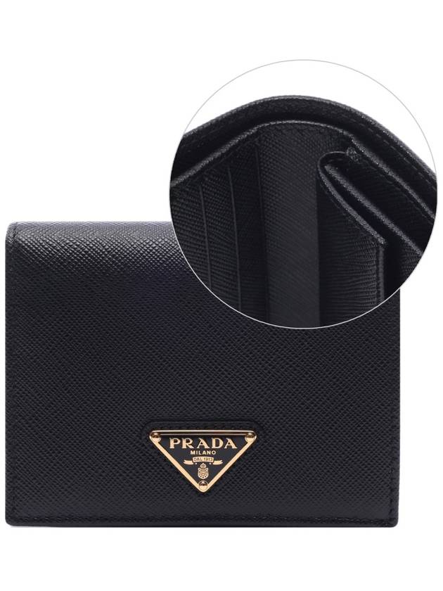 Gold Hardware Triangle Logo Saffiano Half Wallet Black - PRADA - BALAAN 3