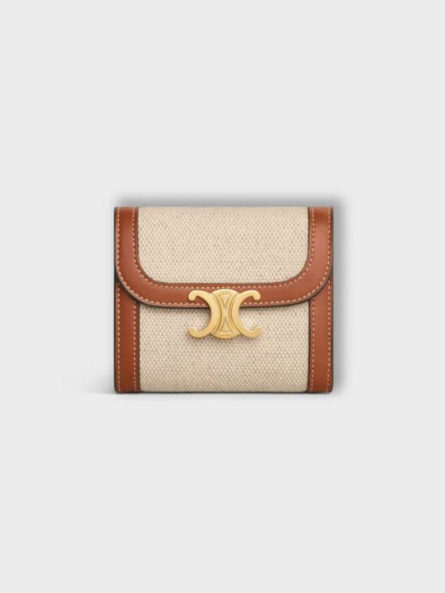 Women's Triomphe Small Textile Calfskin Wallet Natural Tan - CELINE - BALAAN 2