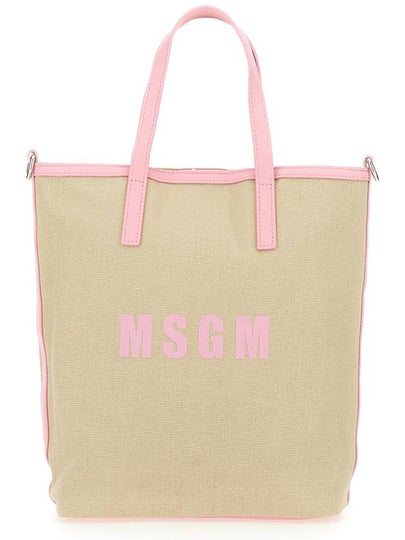 Small Logo Print Calf Leather Tote Bag Pink Beige - MSGM - BALAAN 2