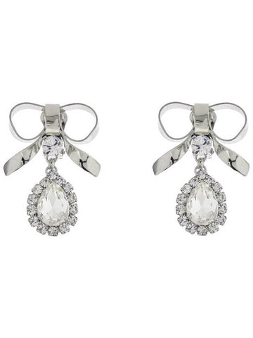 bow earrings with crystal pendant in silver-plated brass - ALESSANDRA RICH - BALAAN 1