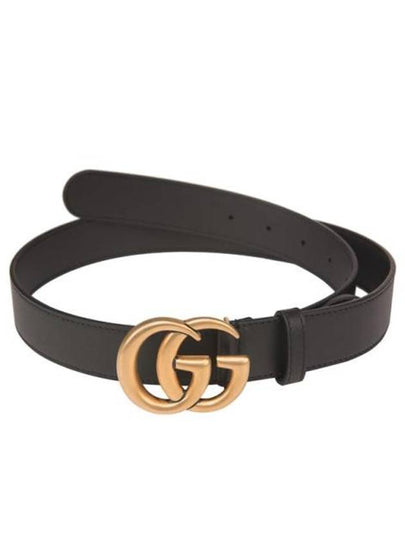 Men's GG Marmont Double G Buckle Gold Hardware Leather Belt Black - GUCCI - BALAAN 2